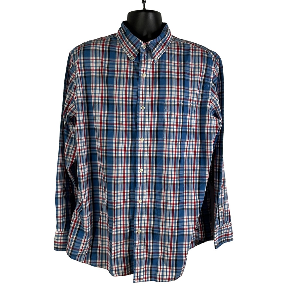 Chaps Men's XL Red Blue‎ Plaid Button Down Shirt Long Sleeve Casual 100%Cotton - Picture 2 of 15